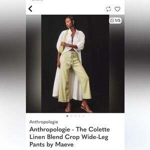 Anthropologie Maeve Colette Lime Yellow Wide-Leg Crop Pants